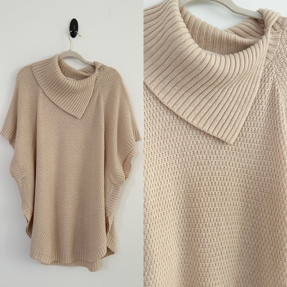 Lane Bryant Sweaters - Lane Bryant Women's 14/20 Beige Wool Blend Split Neck Artsy Poncho Sweater NWT